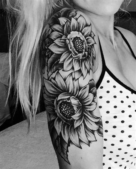 Realistic Sunflower Shoulder Arm Sleeve Tattoo Ideas For Women At
