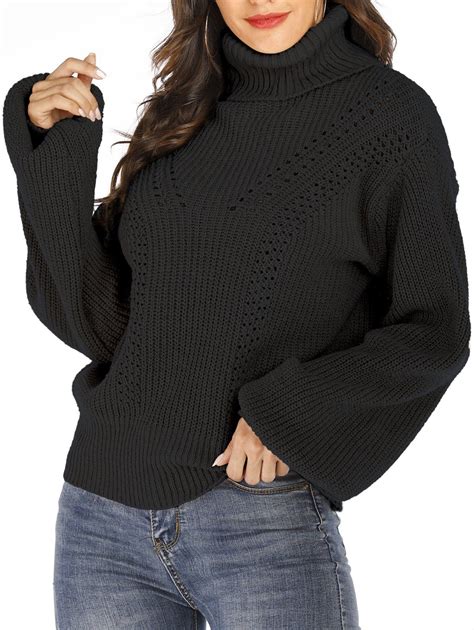 33 Off 2021 Pointelle Knit Loose Turtleneck Sweater In Black Dresslily