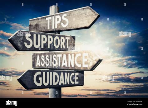Tips Support Assistance Guidance Wooden Signpost Roadsign With