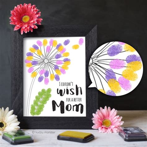 Mothers Day Finger Paint Art Printable Dandelion Diy Kids Art