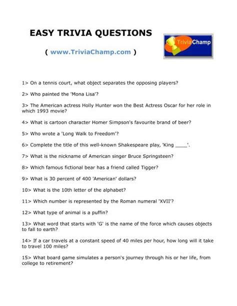 Easy Trivia Questions Trivia Champ