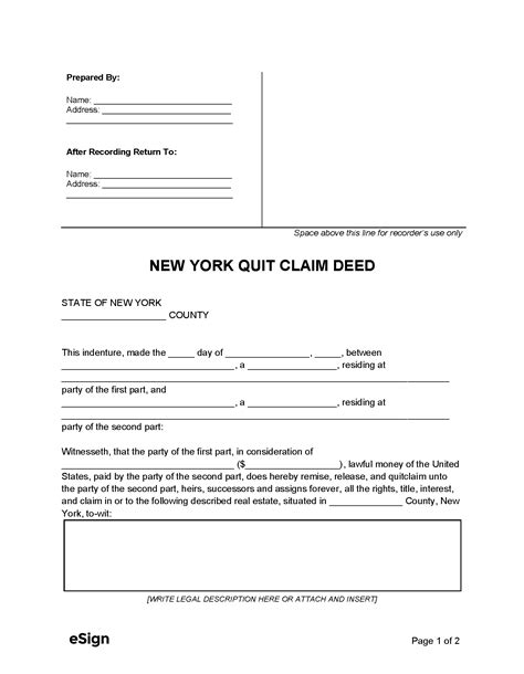 Free New York Quitclaim Deed Form Pdf Word