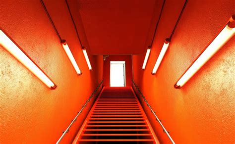 Download Neon Orange Aesthetic Stairs Lights Wallpaper