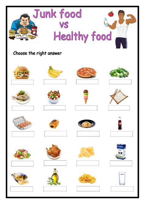Take some time out and see how it effects you! Junk food vs healthy food worksheet