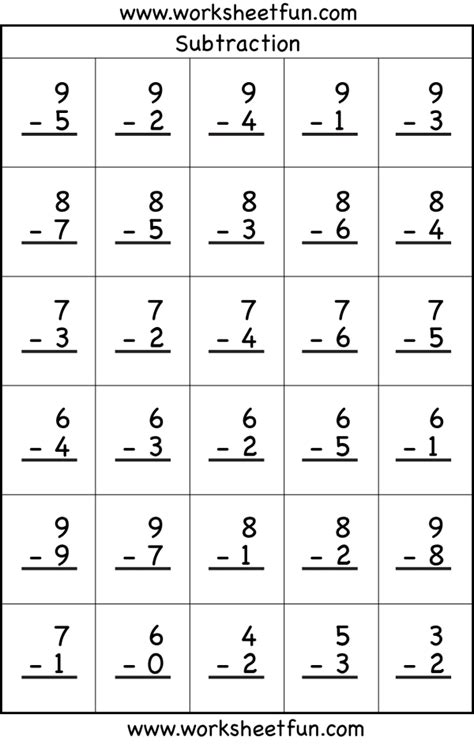 Math Worksheet Grade 1 Subtraction