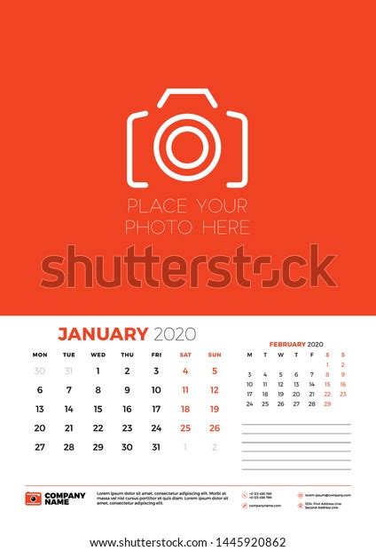 January 2020 Wall Calendar Planner Template Stock Vector Royalty Free