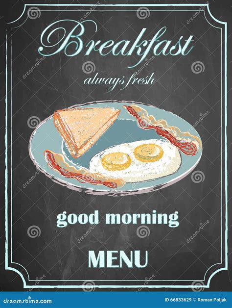 Breakfast Menu On Chalkboard Background Good Morning Vector I Stock