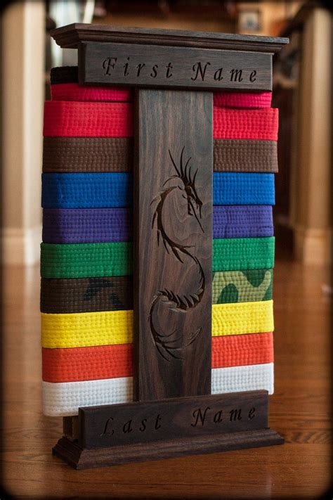 Martin Wood Shop Designs Personalized Walnut Karate Belt Display Dragon