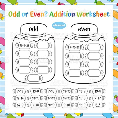 Odd Or Even Addition Worksheet Educational Game Mathematical Puzzle