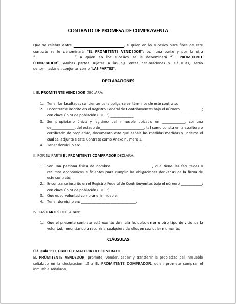 Contrato De Promesa De Compraventa 【 Ejemplos Y Formatos 】word Pdf