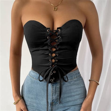 Womens Y2k Solid Criss Cross Tank Top Sexy Sleeveless Fashion Summer Crop Tube Top Corset Tops