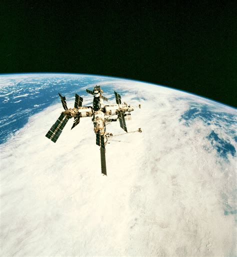 Russias Mir Space Station From The Earth Orbiting Space Shuttle Endeavour Following Undocking