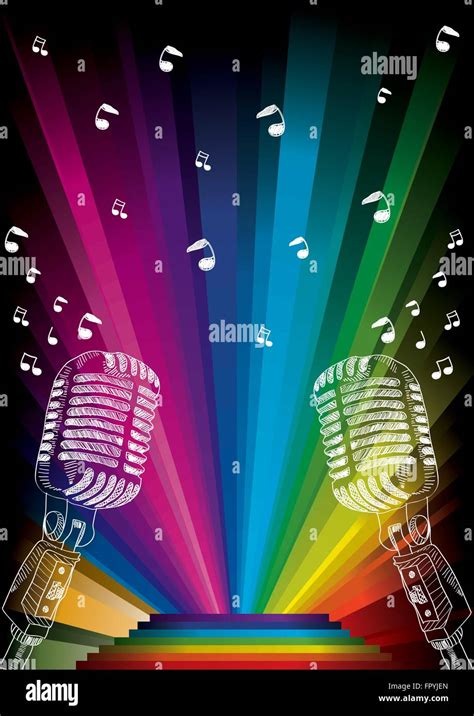 Vector White Hand Drawn Microphone On Rainbow Background Stock Vector