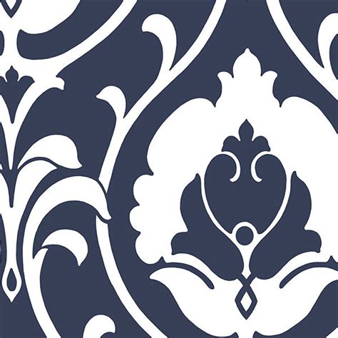 Modern Damask Wallpaper Navy Blue And White 1 Bolt