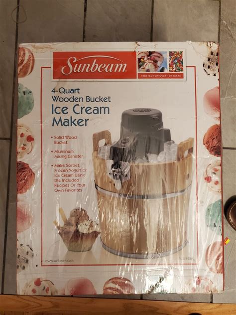 Sunbeam 4 Quart Ice Cream Maker Wooden Bucket New And Factory Sealed