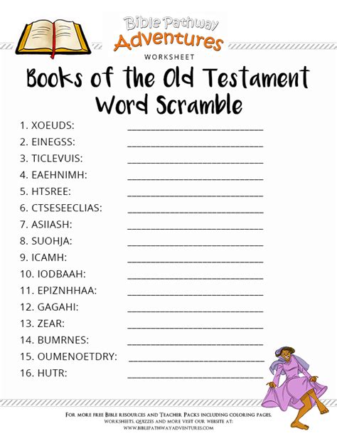 Bible Worksheet Books Of The Old Testament Word Scramble