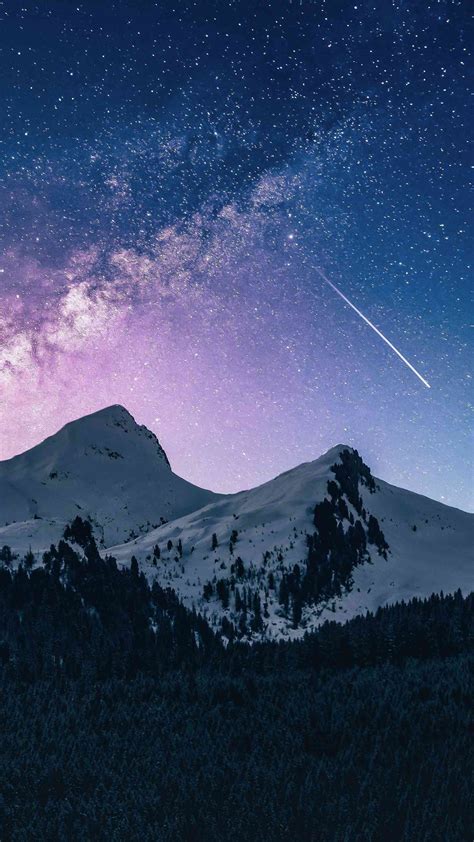 Snow Mountain Night Space Meteor Iphone Wallpaper Iphone Wallpapers
