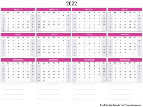 2022 Calendar Blank Printable Calendar Template In Pdf 2022 Year