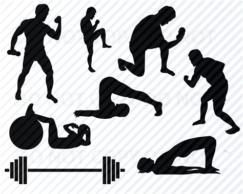 Gym Workout Svg Bundle People Exercise Silhouette Clip Art Etsy Uk