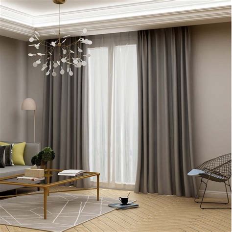 Modern Grey Blackout Curtain Solid Color Silk Imitation Curtain Living