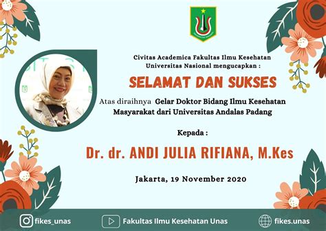 Dosen Fikes Unas Andi Julia Rifiana Berhasil Raih Gelar Dokter