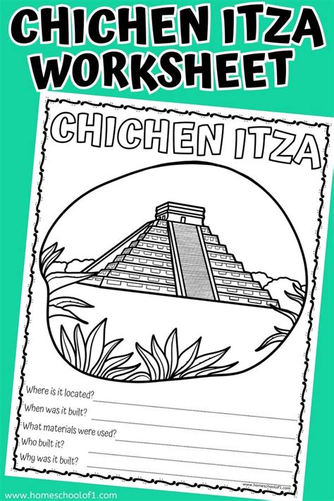 A Poster With The Words Chicken Itza Worksheet And An Image Of A Pyramid