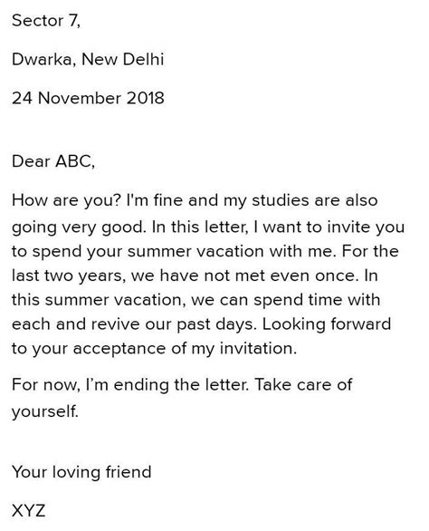 Write A Letter To Invite Your Friend For Summer Vacation