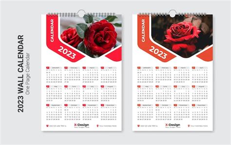 Calendario De Pared De Una Página 2023 Vector Premium