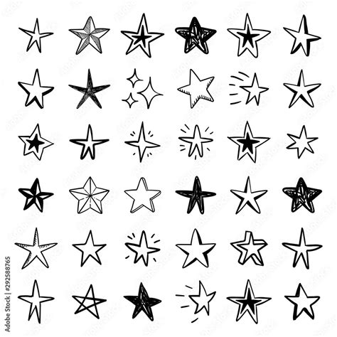 Star Doodles Collection Set Of Hand Drawn Stars Vector Art