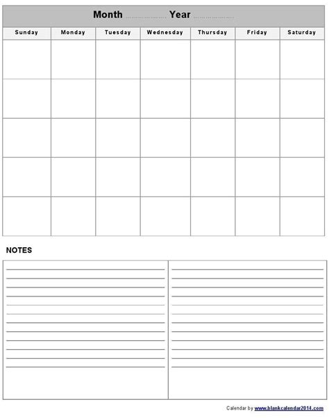 Calendar Template With Room For Notes Blank Calendar Calendar