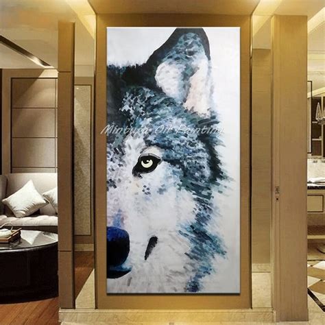 Mintura Hand Painted Wolf Animal Oil Painting On Canvas Abstract Wall
