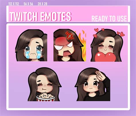 Drawing And Illustration Brown Hair And Brown Eyes Set 2 Twitch And Discord Emotes Cute Chibi