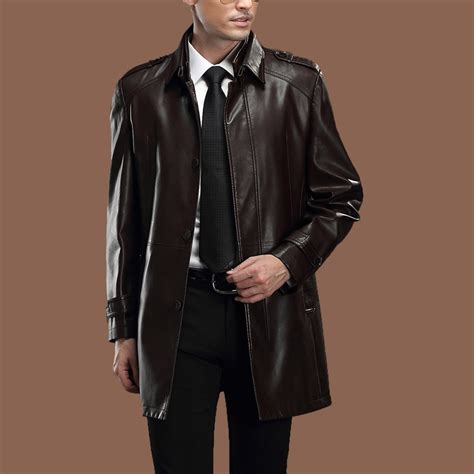Special Promotionthe New 2014 Mens Sheep Leather Trench Coat Man Long