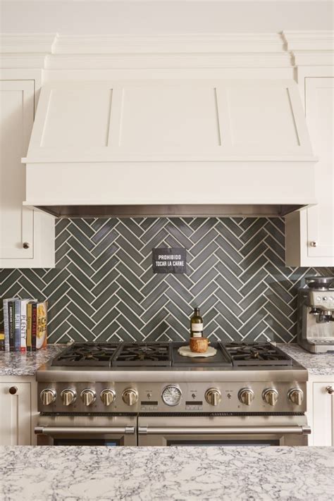 Dark Grey Herringbone Tiles Kitchen Backsplash Fireclay Tile