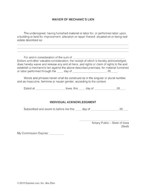 Printable Construction Waiver Form Printable Forms Free Online