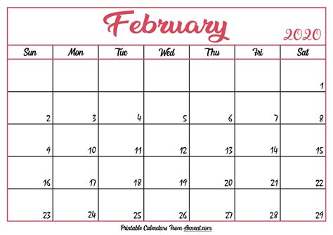 January and february were added to the roman calendar by numa pompilius about 713 bc. Printable February 2020 Calendar Template - Time ...