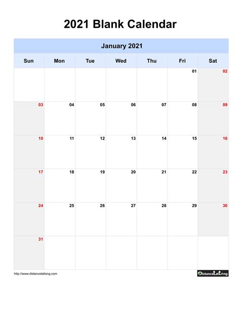 Blank Printable Calendar 2021 Customize And Print