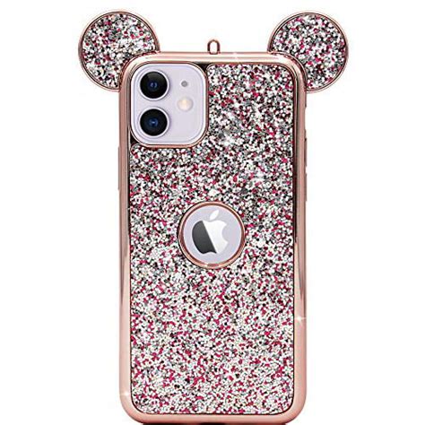 mc fashion iphone 11 case cute 3d sparkly bling glitter mickey mouse ears case for teens girls