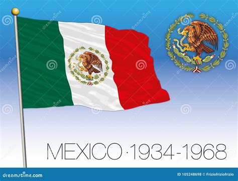 méxico bandera histórica 1934 1968 bandera vieja y escudo de armas ilustración del vector