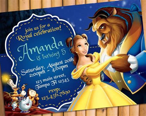 Beauty And The Beast Invitation Princess Birthday Belle Party Disney