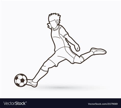 Soccer Player Shooting A Ball Action Outline Vector Image