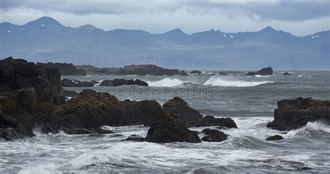 Mountains And Seashore Of The Atlantic Ocean Iceland Stock Photo