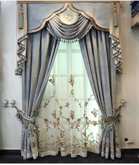 Pair Of Velvet Embroidered Swag And Tails Window Curtainsliving Room