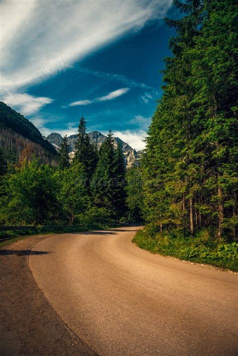 Curvy Road Leading Towards High Mountains Stock Photo Image Of Green