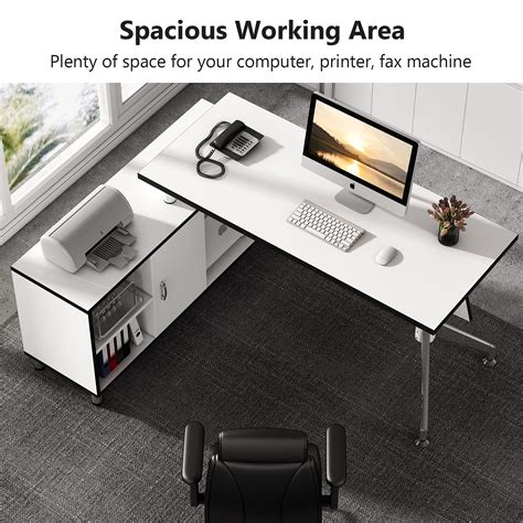 Tribesigns Modern L Shaped Office Desk With File Cabinet Inch Large