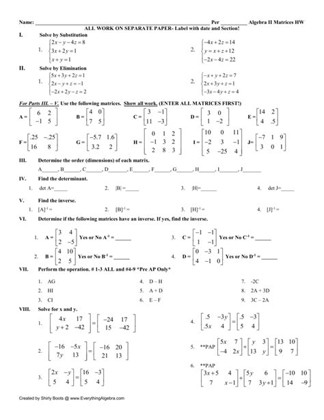 Matrices Worksheet 4