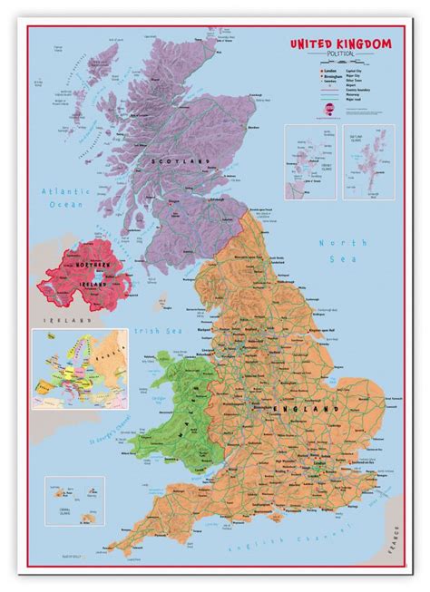 Huge Primary Uk Wall Map Political Canvas