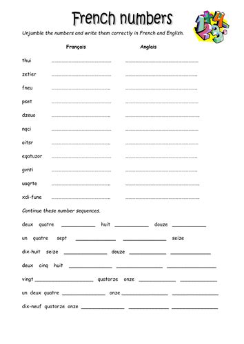 Free French Numbers Worksheets