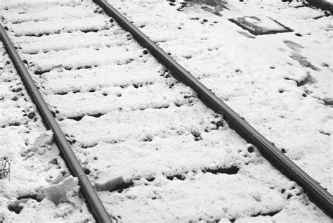 Snowy Railroad Tracks Stock Image Image Of Infrastructure 12819813