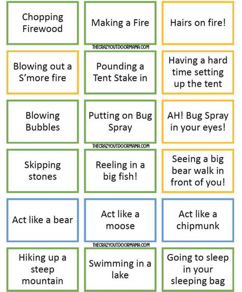 Camping Charades Free Printable